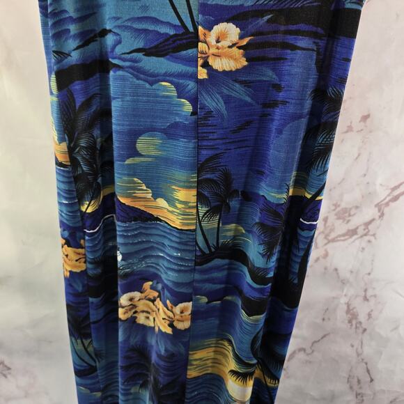 Vintage Hawaiian Dress Womens Medium Blue Midi Maxi Floral Tank 90s Tiki - Picture 7 of 11